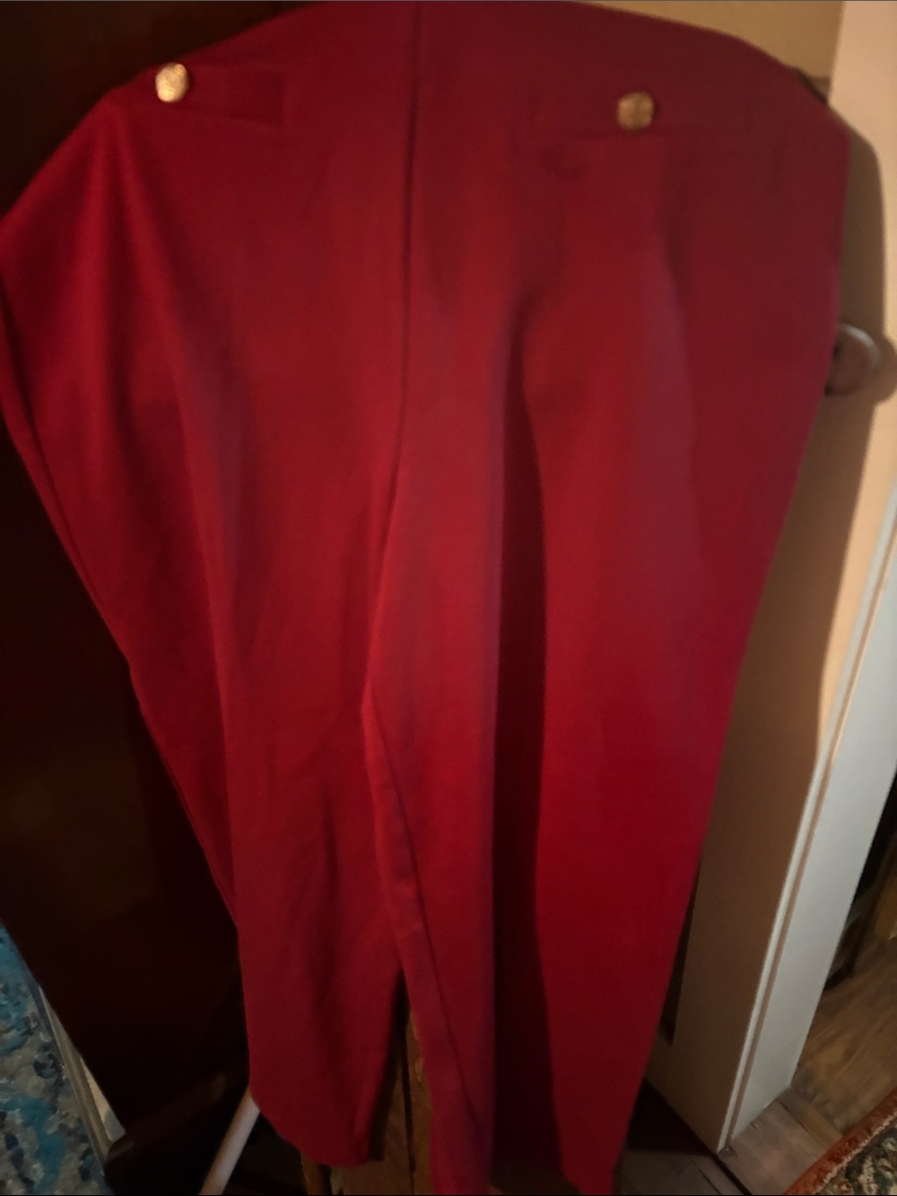 High-Waist Red Women's Trousers with Gold Button Detail